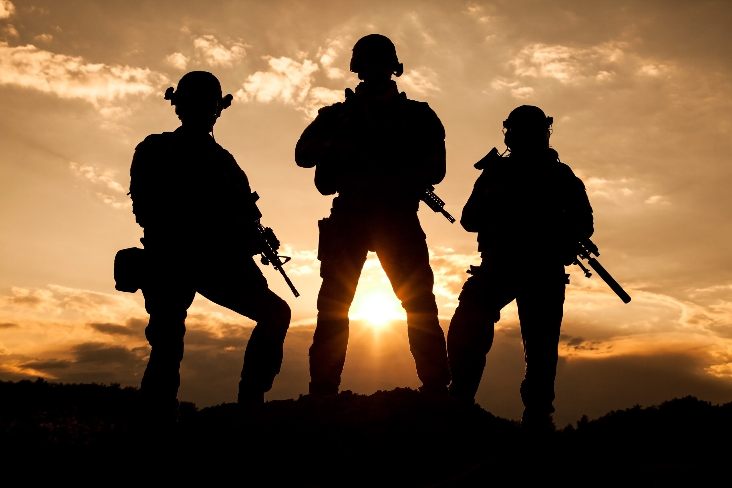 United States Army rangers on the sunset